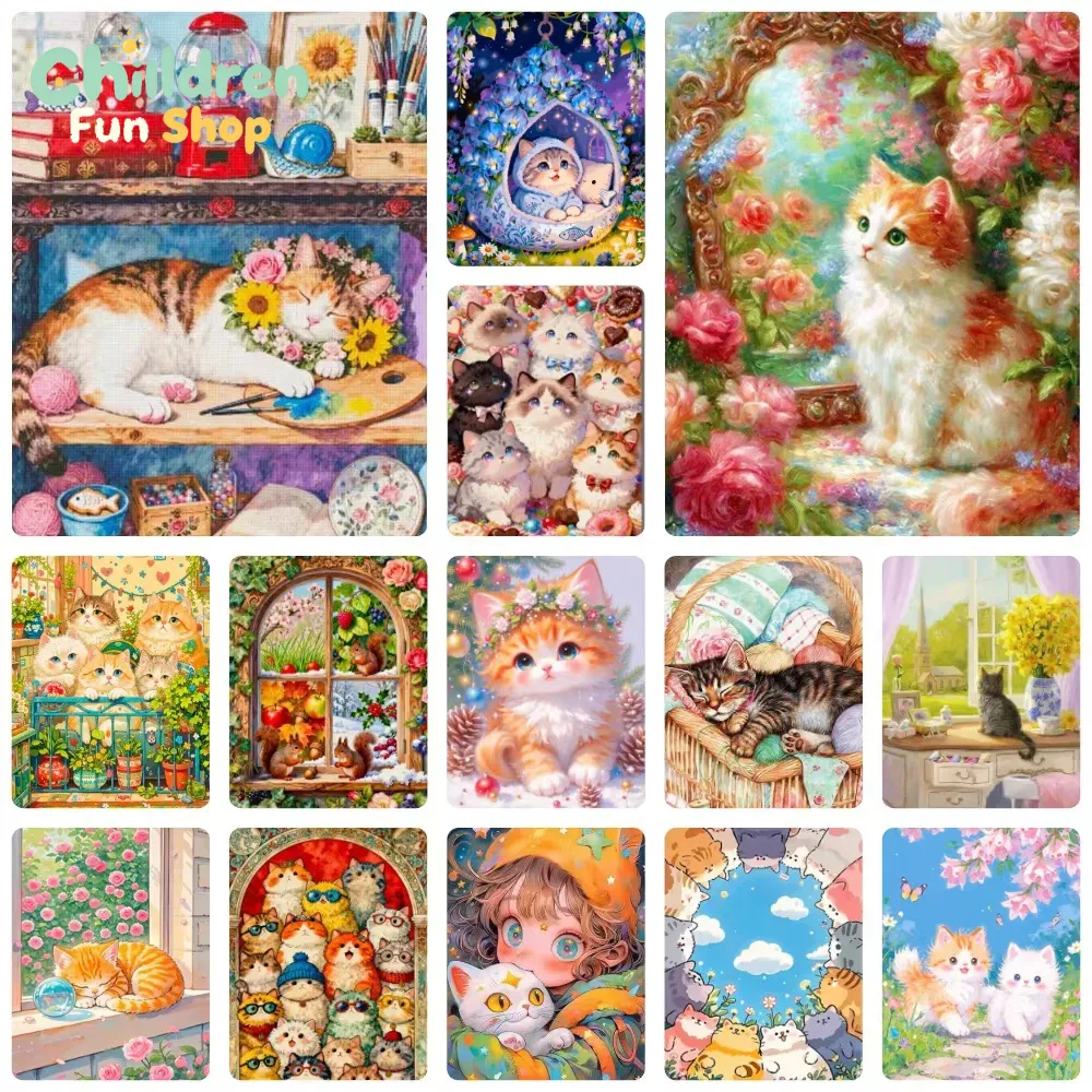Resin Art Work - Pintura de Diamantes Adorável Gatinho Fofo,